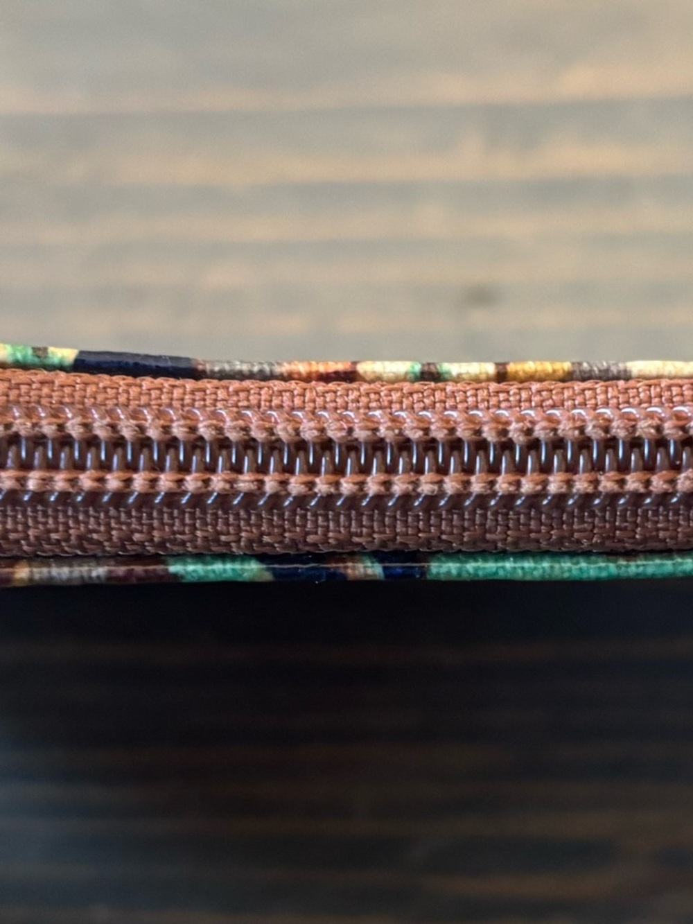 Fossil Floral Canvas Coin Pouch in Brown, Green & Peach - Picture 3 of 10